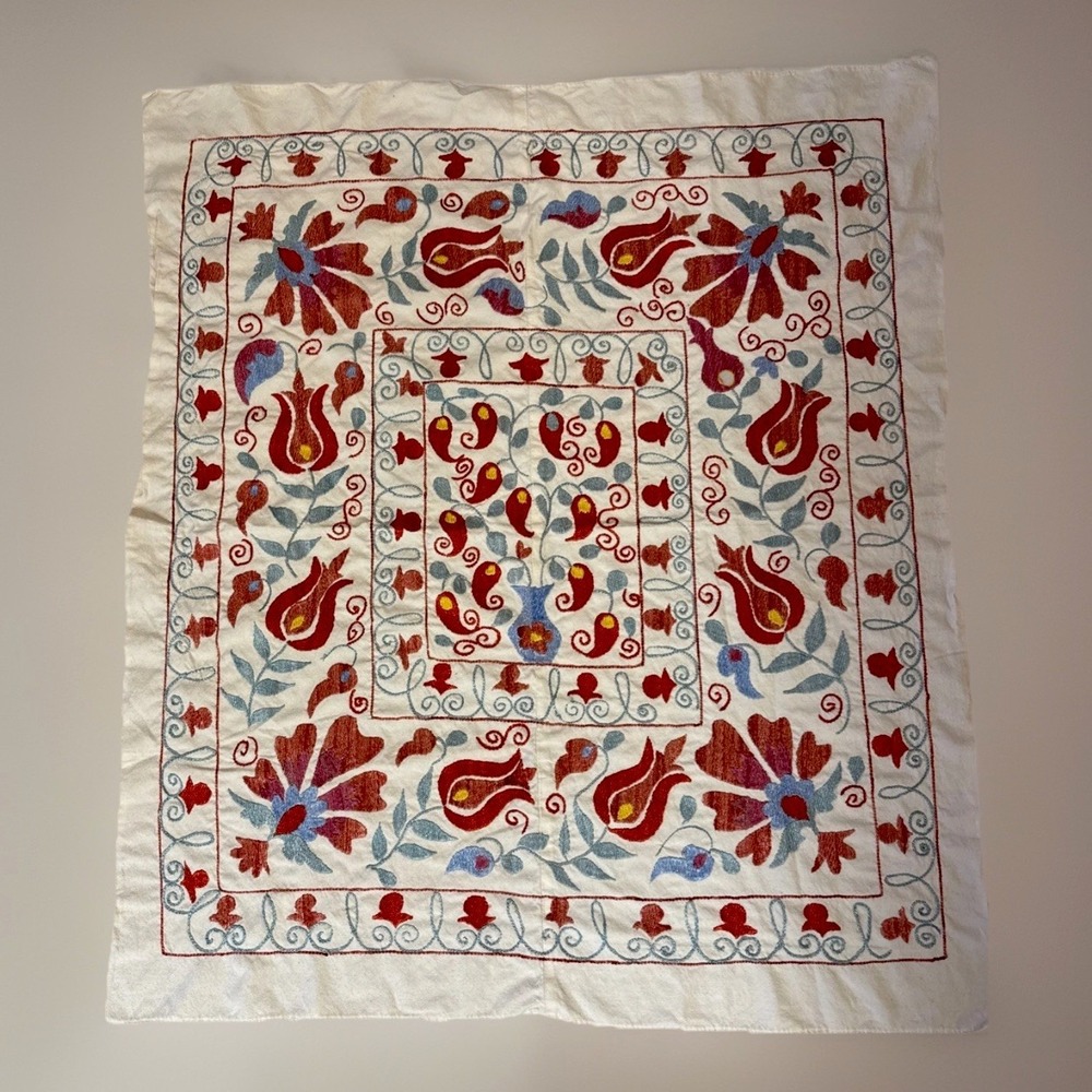 Suzani Turkish Linen And Silk Embroidered Wall‎ Hanging 2.10x3.3